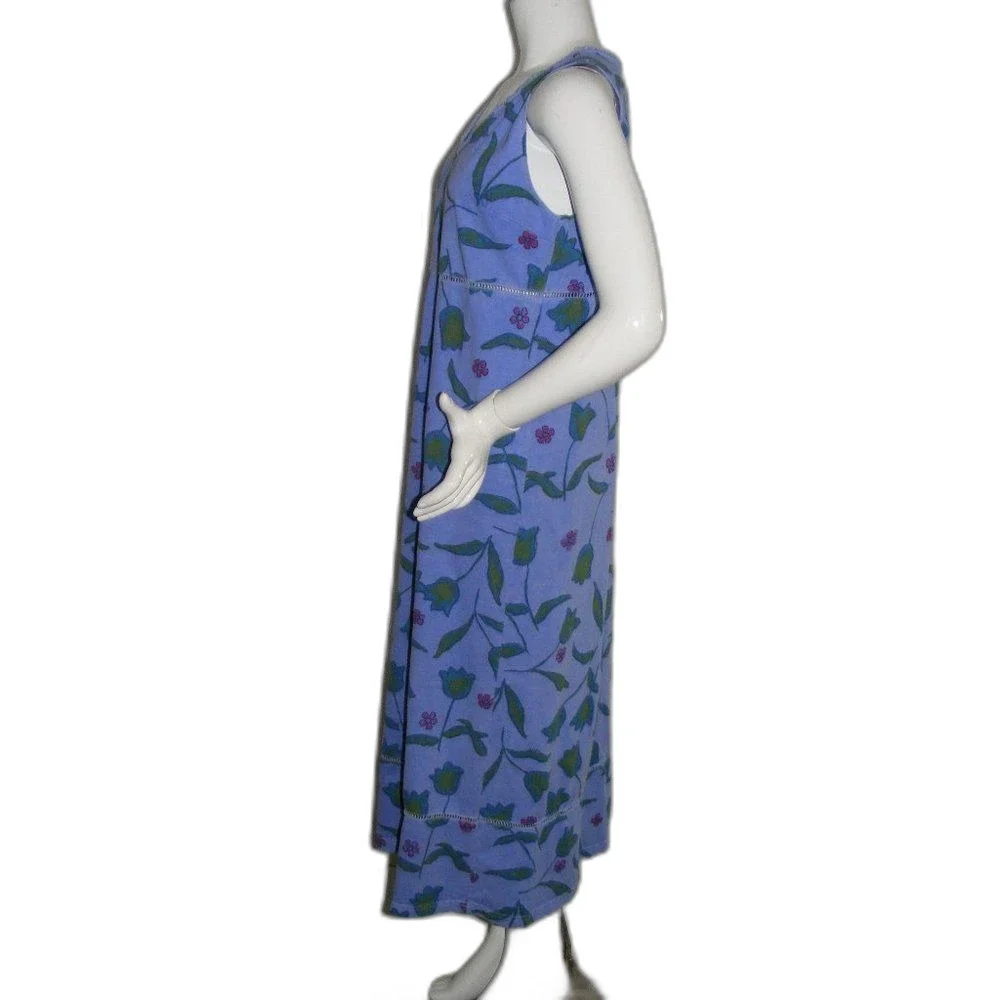 Vintage Fresh Produce Dress, L, Tulips, Blue, Midi, Pockets, Open Crochet Waist - Picture 8 of 13